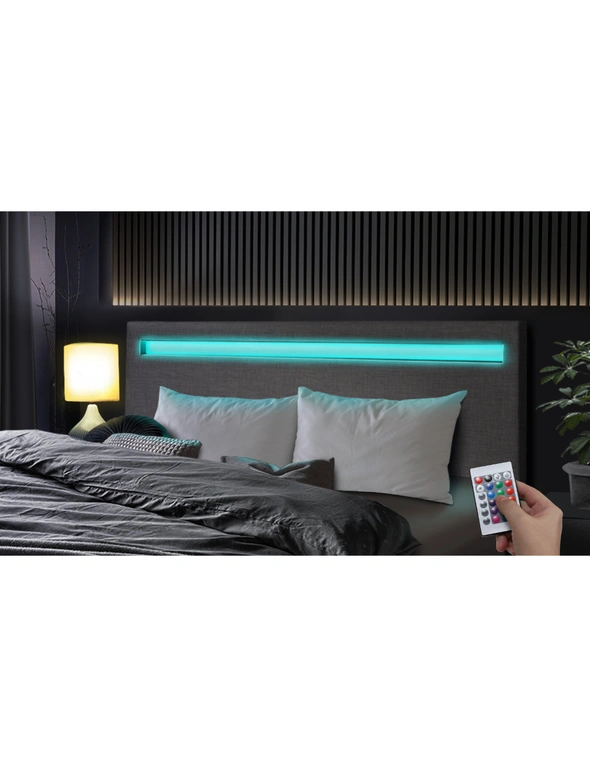 Oikiture Bed Frame RGB LED Double Size Mattress Base Platform Wooden Grey Fabric, hi-res image number null