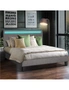 Oikiture Bed Frame RGB LED Queen Size Mattress Base Platform Wooden Grey Fabric, hi-res
