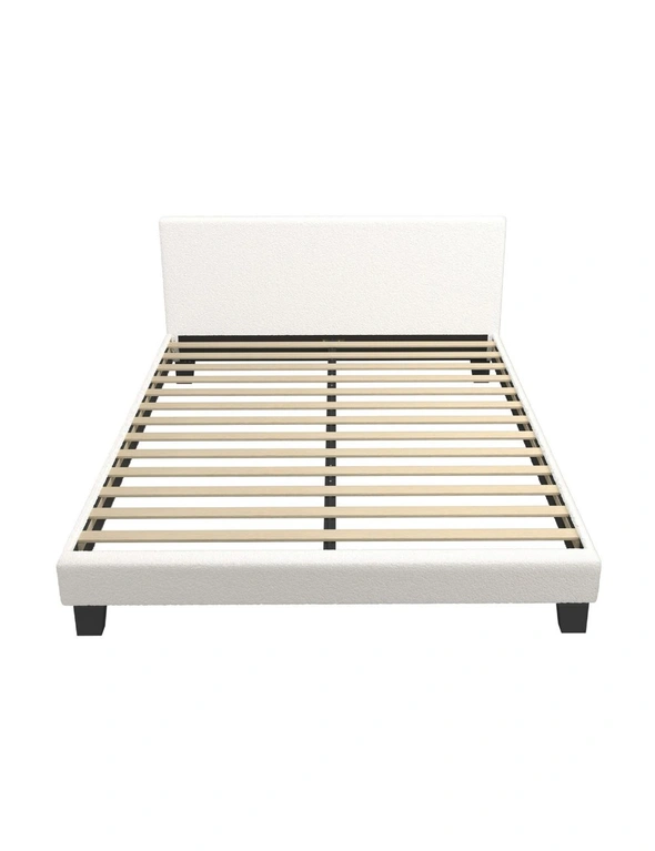 Oikiture Bed Frame Double Size Mattress Base Boucle Fabric Platform Wooden Slats, hi-res image number null