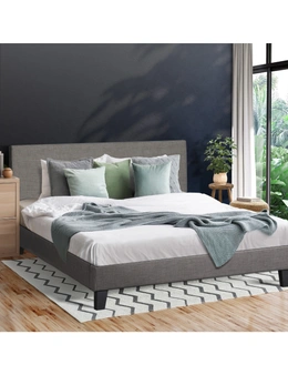 Oikiture Bed Frame King Size Mattress Base Platform Wooden Slats Grey Fabric