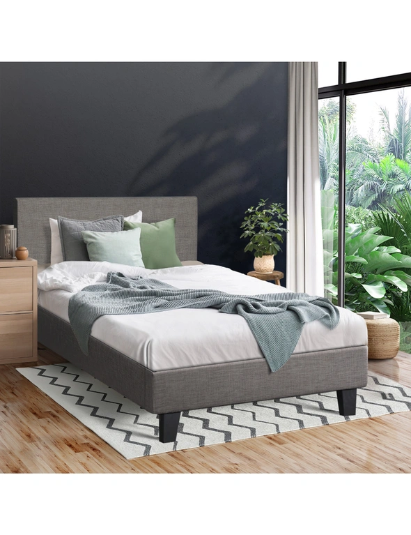 Oikiture Bed Frame King Single Size Mattress Base Platform Wooden Slats Fabric, hi-res image number null
