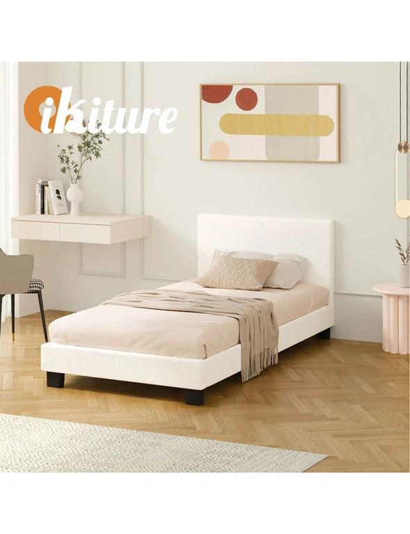 Oikiture Bed Frame King Single Size Mattress Base Boucle Fabric Platform Wooden, hi-res image number null