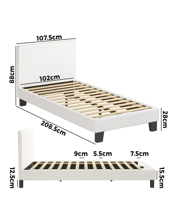 Oikiture Bed Frame King Single Size Mattress Base Boucle Fabric Platform Wooden, hi-res image number null