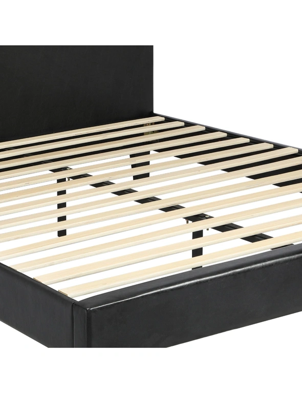Oikiture Bed Frame Queen Size Base Mattress Platform Leather Wooden Slats Black, hi-res image number null
