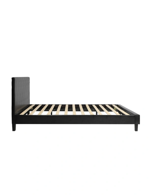 Oikiture Bed Frame Queen Size Base Mattress Platform Leather Wooden Slats Black, hi-res image number null
