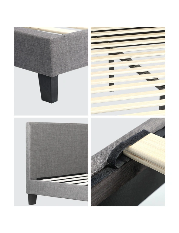 Oikiture Bed Frame Queen Size Mattress Base Platform Wooden Slats Grey Fabric, hi-res image number null