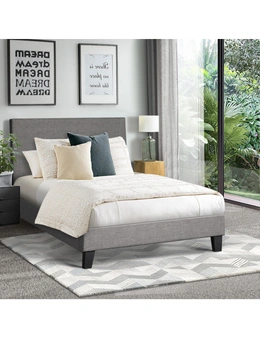 Oikiture Bed Frame Single Size Mattress Base Platform Wooden Slats Grey Fabric