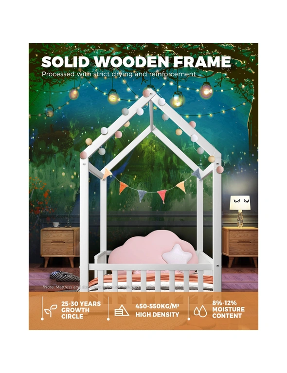 Oikiture Bed Frame Kids Wooden Single Timber House Frame Mattress Base Platform, hi-res image number null