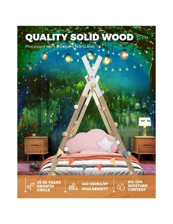 Oikiture Wooden Bed Frame Single Timber Teepee House Mattress Base Platform, hi-res image number null