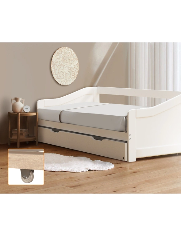 Oikiture Trundle Bed Frame Daybed Single Size Base Timber Wooden Kids Double Bed, hi-res image number null