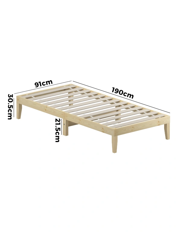 Oikiture Bed Frame Single Size Wooden SOFIE Pine Timber Mattress Base Bedroom, hi-res image number null