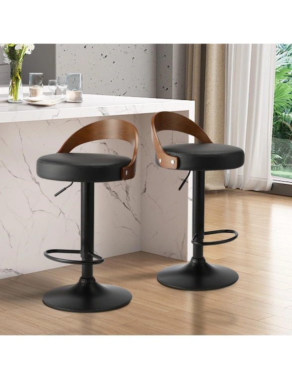 Oikiture Kitchen Bar Stools Gas Lift Swivel Chairs Stool Wooden PU Leather ?2, hi-res image number null