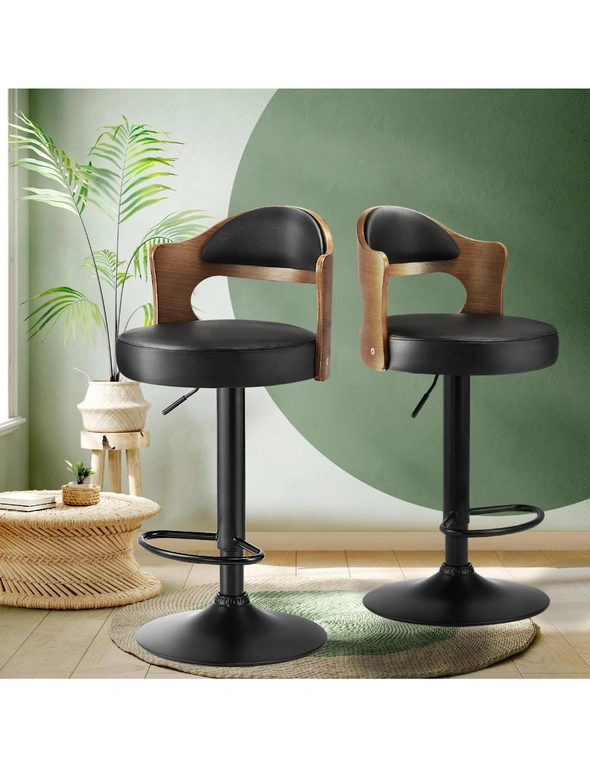 Oikiture Bar Stools Kitchen Swivel Barstool Chair Gas Lift Metal Leather 2, hi-res image number null
