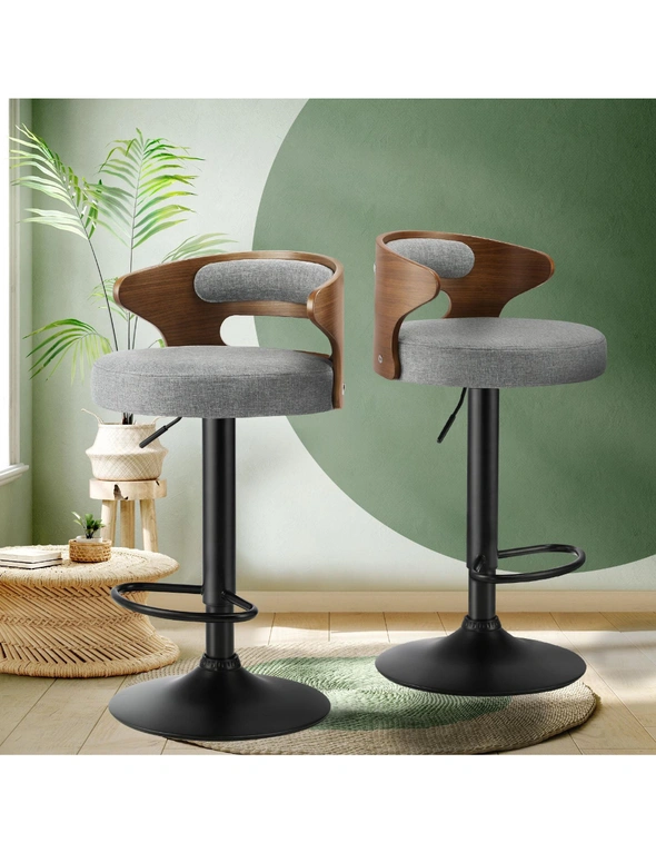 Oikiture Bar Stools Kitchen Gas Lift Swivel Chairs Stool Wooden Barstool Grey x2, hi-res image number null