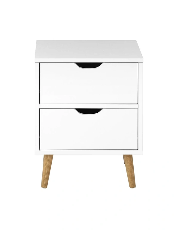 Oikiture Bedside Tables 2 Drawers Side Table Nightstand Storage Cabinet White, hi-res image number null