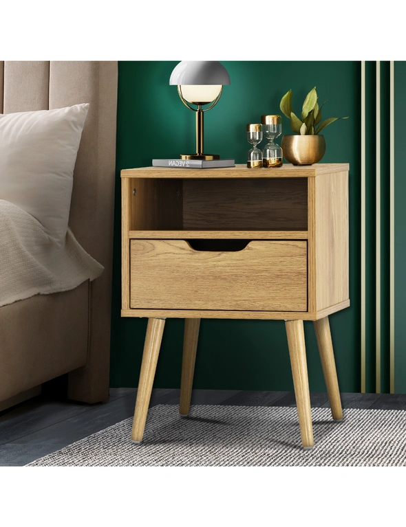 Oikiture Bedside Table Drawers Side Tables Nightstand Bedroom Cabinet Wood, hi-res image number null