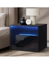 Oikiture Bedside Tables Side Table RGB LED Drawers High Gloss Furniture White, hi-res