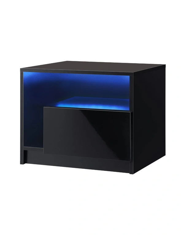 Oikiture Bedside Tables Side Table RGB LED Drawers High Gloss Furniture White, hi-res image number null