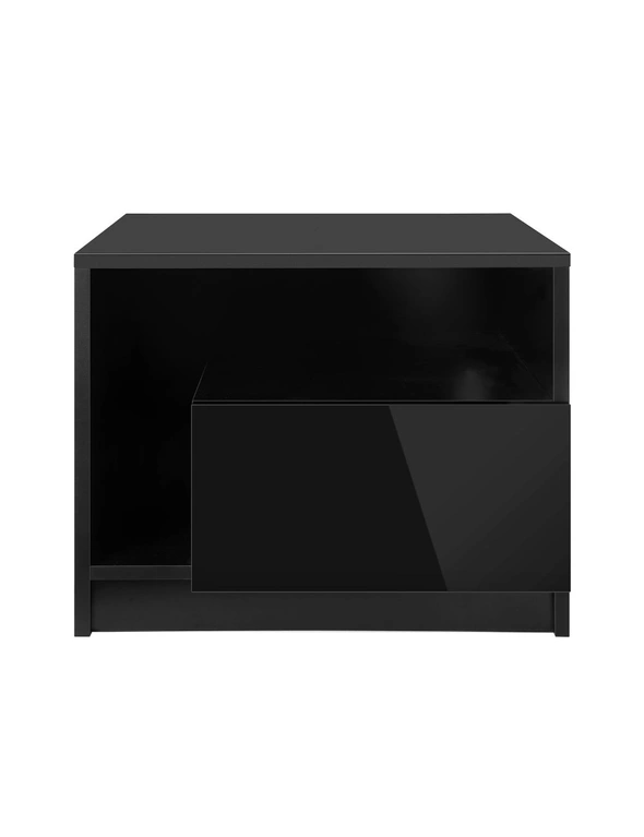 Oikiture Bedside Tables Side Table RGB LED Drawers High Gloss Furniture White, hi-res image number null