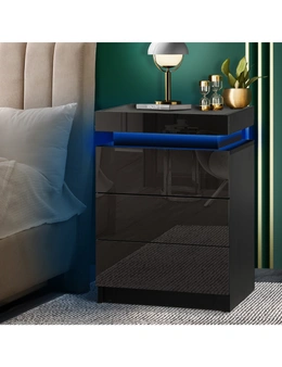 Oikiture Bedside Table RGB LED Nightstand Cabinet 3 Drawers Side Table Furniture