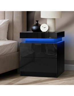 Oikiture Bedside Table RGB LED Nightstand Cabinet 2 Drawers Side Table Furniture