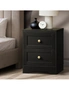 Oikiture Bedside Tables 2 Drawers Hamptons Furniture Storage Cabinet Black, hi-res