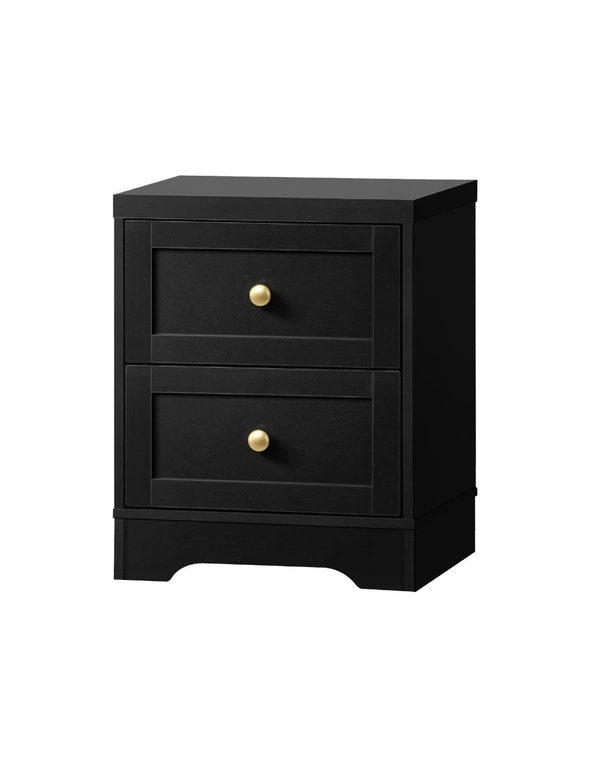 Oikiture Bedside Tables 2 Drawers Hamptons Furniture Storage Cabinet Black, hi-res image number null