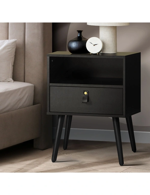 Oikiture Bedside Table Drawers Side Table Storage Cabinet Nightstand Black, hi-res image number null