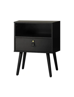 Oikiture Bedside Table Drawers Side Table Storage Cabinet Nightstand Black