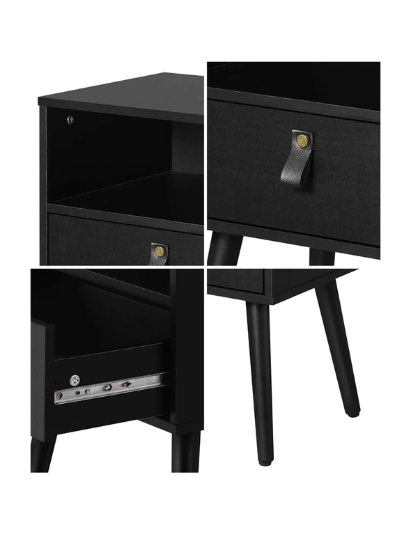Oikiture Bedside Table Drawers Side Table Storage Cabinet Nightstand Black, hi-res image number null