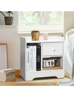 Oikiture Bedside Tables Side Table White Nightstand Storage Drawer Shelf Bedroom