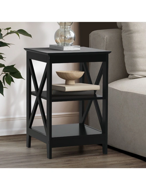 Oikiture Side Table Coffee Bedside Sofa End Tables 3-tier Shelf Black, hi-res image number null