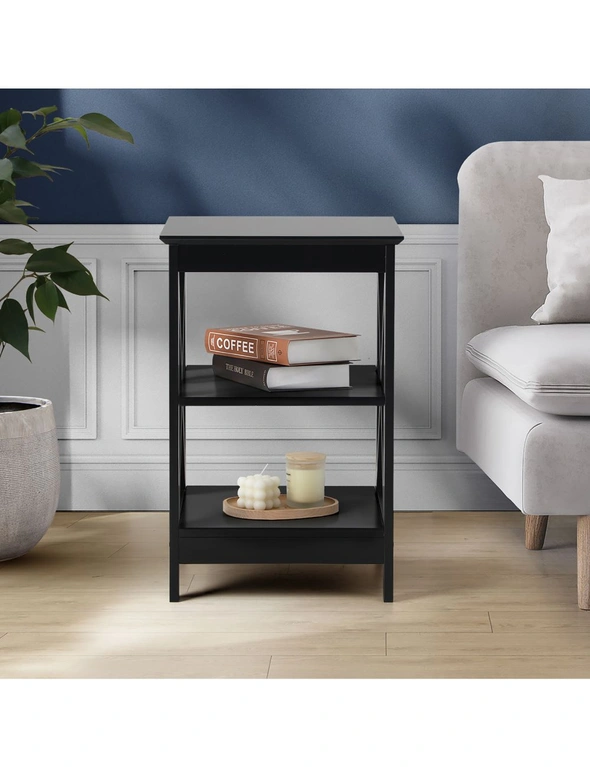 Oikiture Side Table Coffee Bedside Sofa End Tables 3-tier Shelf Black, hi-res image number null