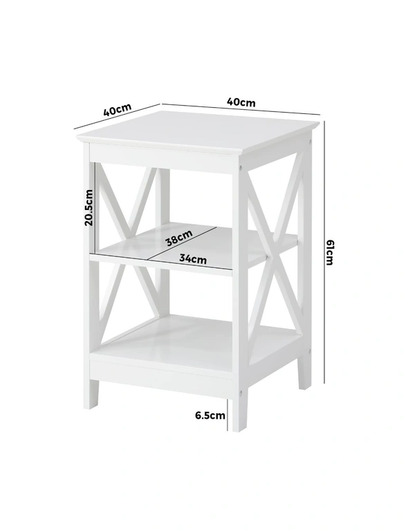 Oikiture Side Table Coffee Bedside Sofa End Tables 3-tier Shelf White, hi-res image number null