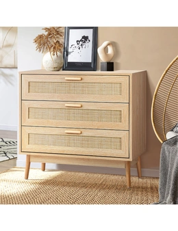 Oikiture 3 Chest of Drawers Tallboy Cabinet Clothes Storage Rattan Furniture