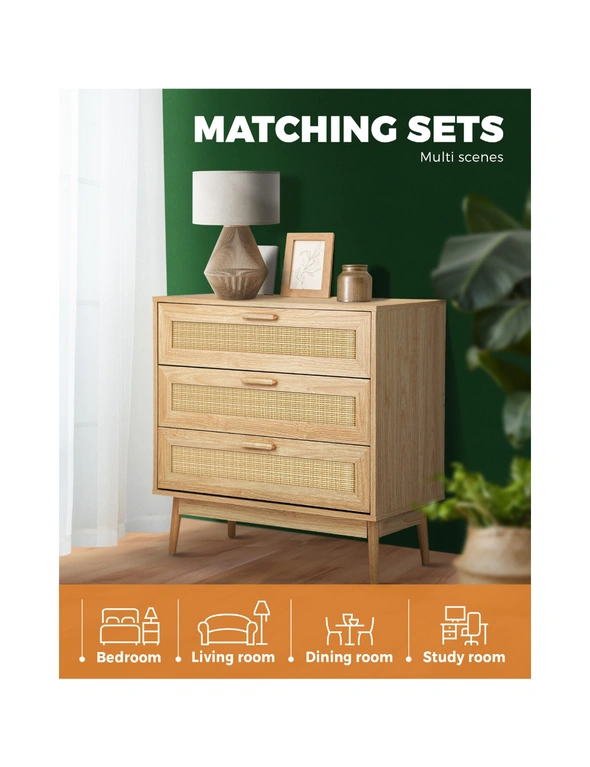 Oikiture 3 Chest of Drawers Tallboy Cabinet Clothes Storage Rattan Furniture, hi-res image number null
