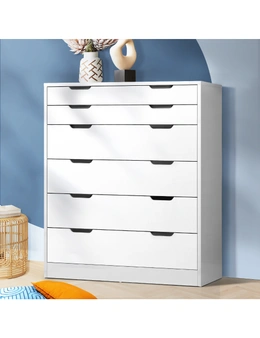 Oikiture 6 Chest of Drawers Tallboy Cabinet Bedroom Clothes White Furniture