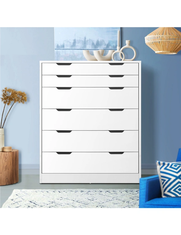 Oikiture 6 Chest of Drawers Tallboy Cabinet Bedroom Clothes White Furniture, hi-res image number null