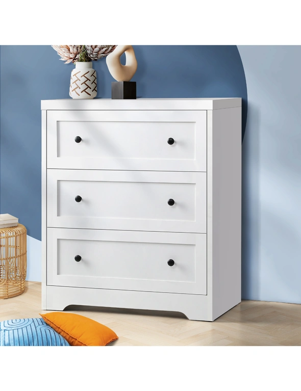 Oikiture 3 Chest of Drawers Tallboy Cabinet Bedside Table Hamptons Furniture, hi-res image number null