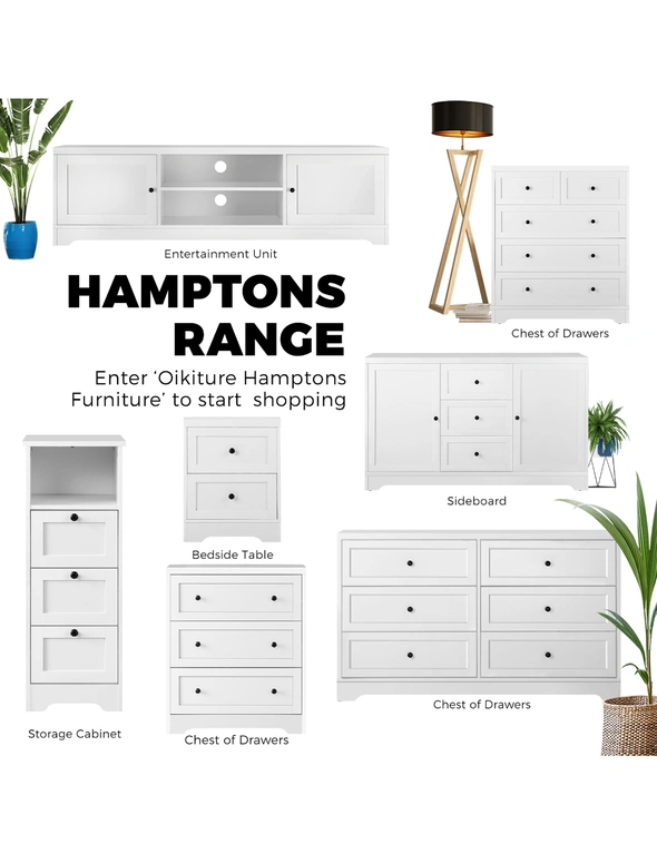 Oikiture 3 Chest of Drawers Tallboy Cabinet Bedside Table Hamptons Furniture, hi-res image number null