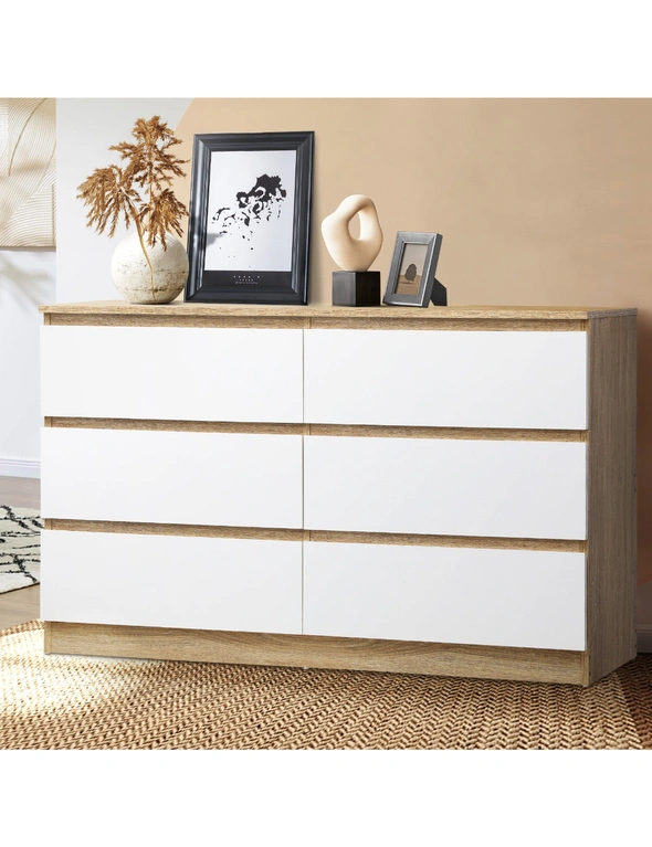 Oikiture 6 Chest of Drawers Tallboy Cabinet Dresser Table Wooden White Furniture, hi-res image number null