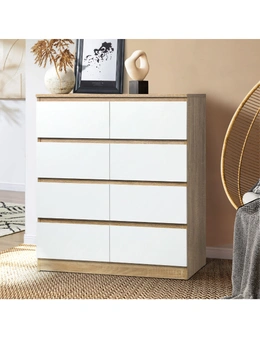 Oikiture 8 Chest of Drawers Tallboy Cabinet Dresser Table Wooden White Furniture