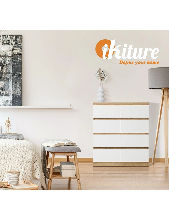 Oikiture 8 Chest of Drawers Tallboy Cabinet Dresser Table Wooden White Furniture, hi-res image number null