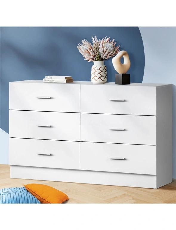 Oikiture 6 Chest of Drawers Tallboy Dresser Table Lowboy Storage Cabinet White, hi-res image number null