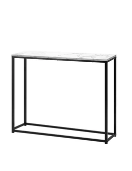 Oikiture Console Table Marble-look Iron Hallway Desk Entry Display Black&White