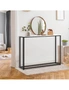 Oikiture Console Table Marble-look Iron Hallway Desk Entry Display Black&White, hi-res