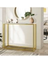 Oikiture Console Table Marble-look Iron Hallway Desk Entry Display Gold&White, hi-res