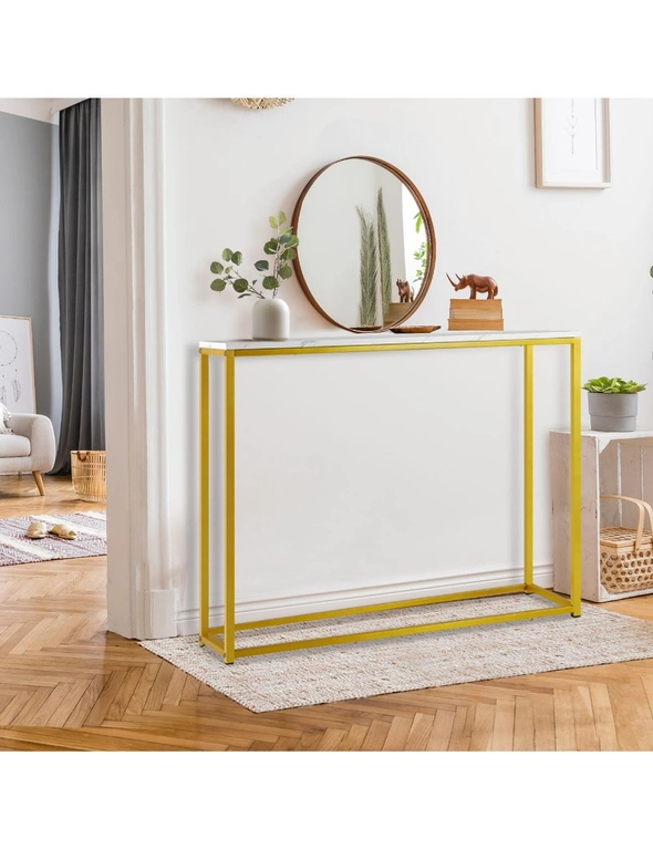 Oikiture Console Table Marble-look Iron Hallway Desk Entry Display Gold&White, hi-res image number null