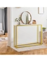 Oikiture Console Table Marble-look Iron Hallway Desk Entry Display Gold&White, hi-res