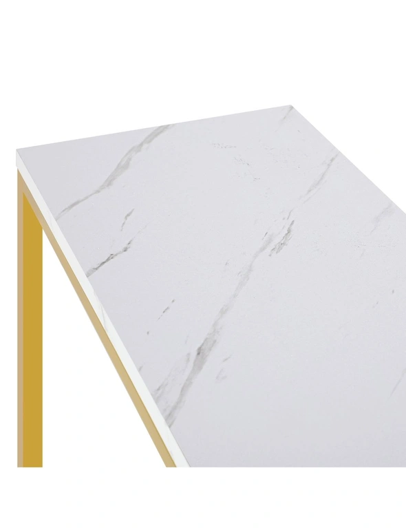 Oikiture Console Table Marble-look Iron Hallway Desk Entry Display Gold&White, hi-res image number null